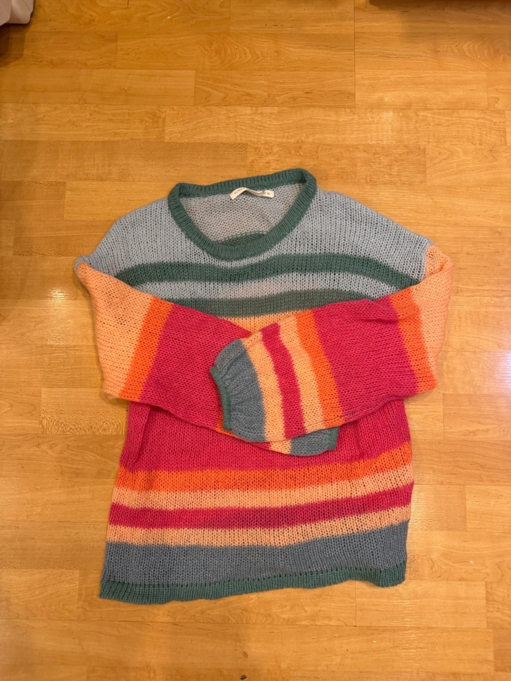 Striped Multicolor Crewneck Sweater - Pink, Orange & Green